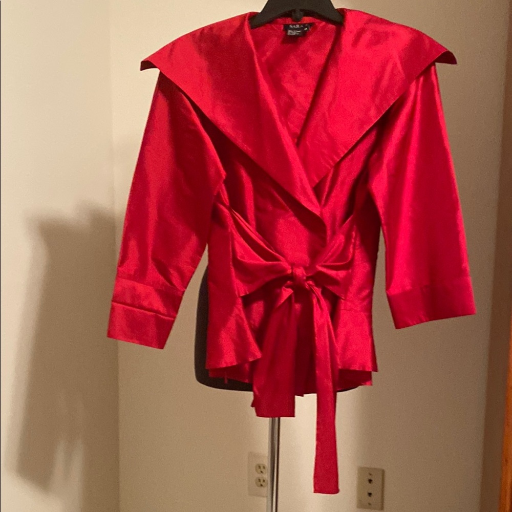 Red Satin Blazer with Tie Waist